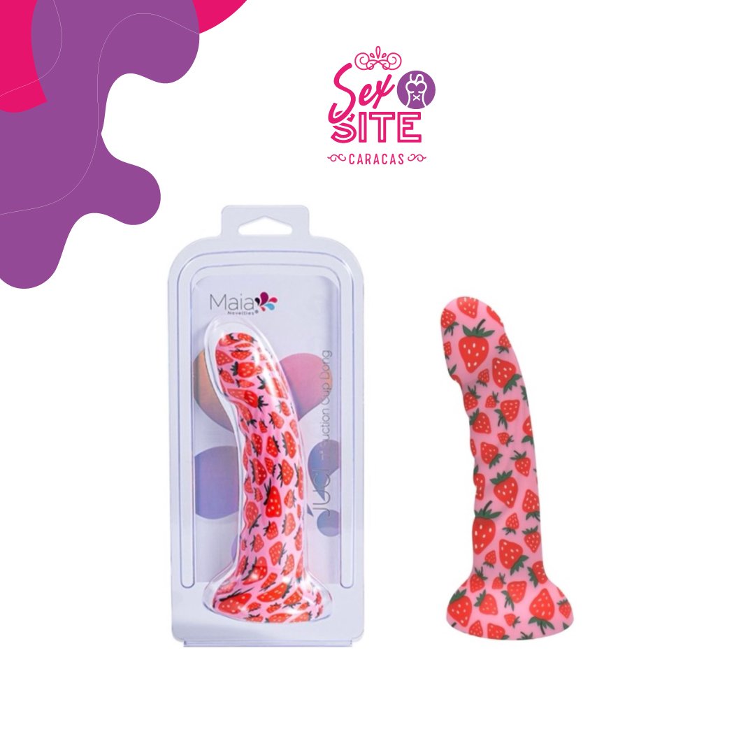 Juci Strawberry Print Silicone Suction Cup Dong - 7"